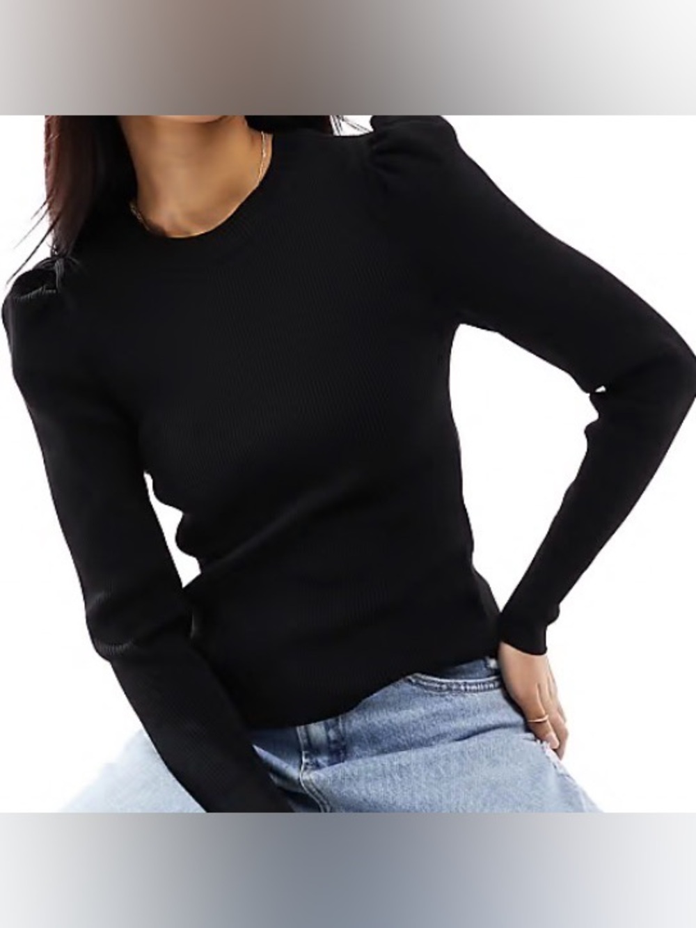 NWT Express Black Ribbed Knit Puff Shoulder Sweater Top M